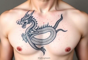 dragon on right chest wrapping over shoulder with naga in telugu tattoo idea