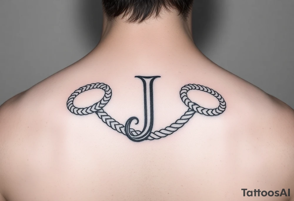 J initial made from rope knots tattoo idea