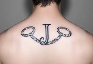 J initial made from rope knots tattoo idea