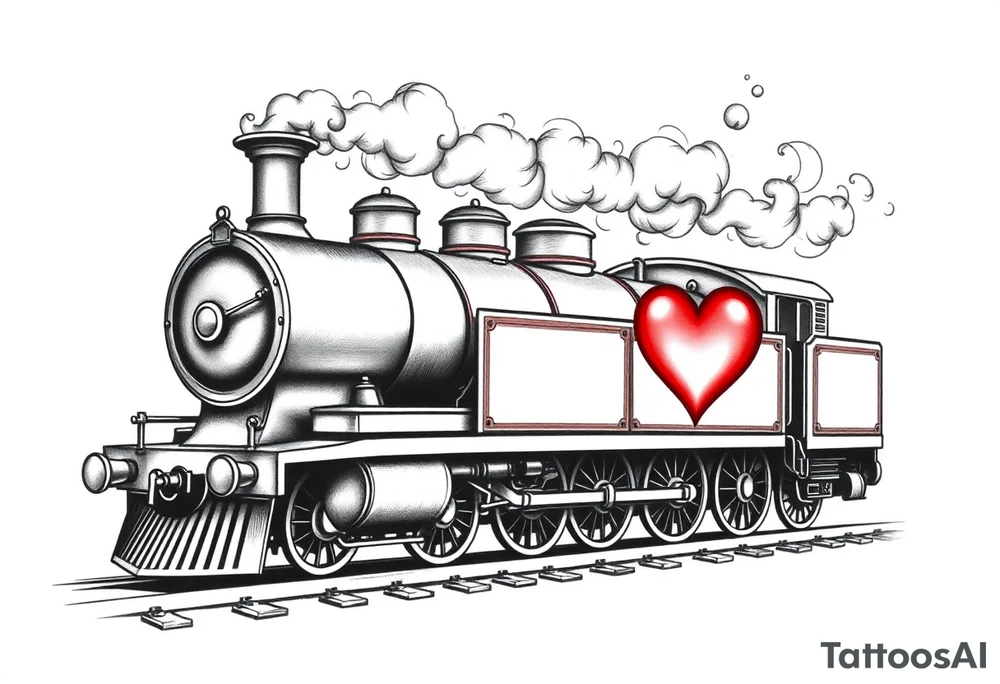 The steam locomotive has red hearts instead of smoke tattoo idea