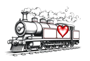 The steam locomotive has red hearts instead of smoke tattoo idea