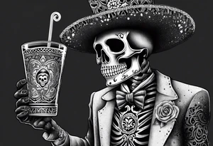 Mexico day of dead  man standing
 skeleton drink horizontal tattoo idea