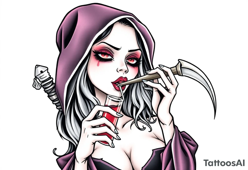 Sexy  xxx Female grim. Reaper drinking her
 death poison tattoo idea