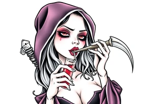 Sexy  xxx Female grim. Reaper drinking her
 death poison tattoo idea