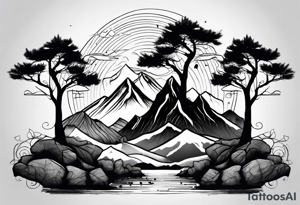 Three mountains three trees with roots tattoo idea
