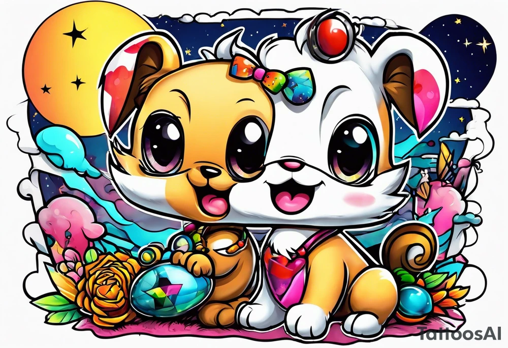 90’s baby tattoo with 90’s and 2000’s cartoons tattoo idea