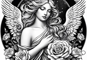 Angels and deamons realistic with roses doves to fit upper inner arm tattoo idea