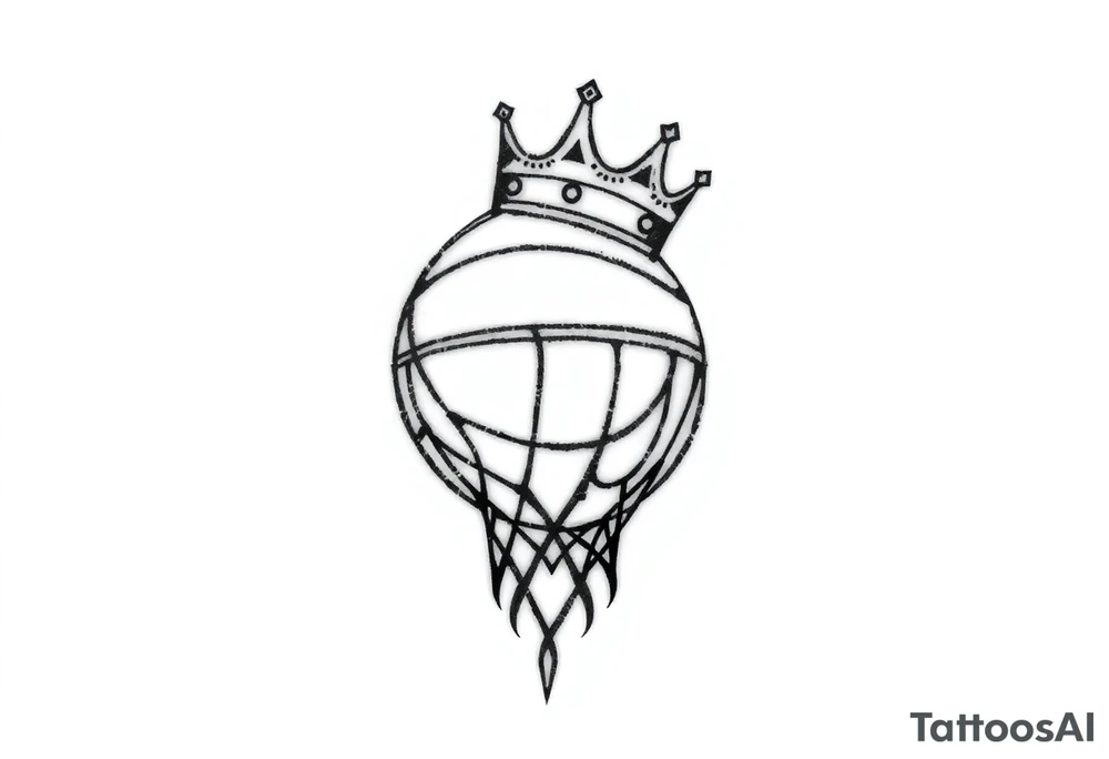 Basketball and basketball hoop with a crown, tribal influence tattoo idea