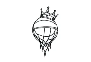 Basketball and basketball hoop with a crown, tribal influence tattoo idea