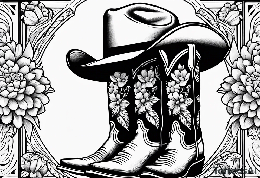 Cowboy boots flowers cowboy hat howdy tattoo idea