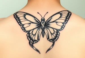 ethereal butterfly with flowing silk HIV-positive symbol ribbons in moonlight tattoo idea