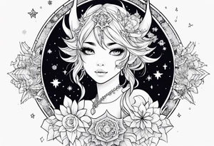 Constellation, kawaii dragon girl , snowflake tattoo idea