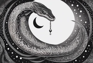 Snake wrapping around a Crescent moon tattoo idea