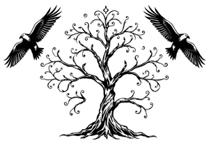 Irish family tree with 3 flying ravens tattoo idea