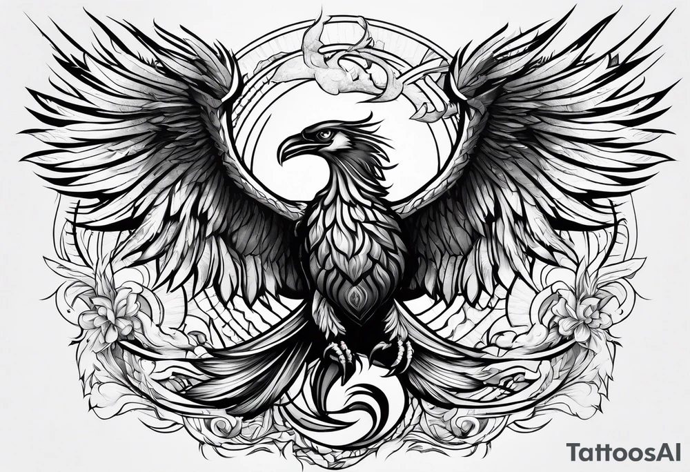 A Phoenix rising up as it's being stung by a scorpion tattoo idea