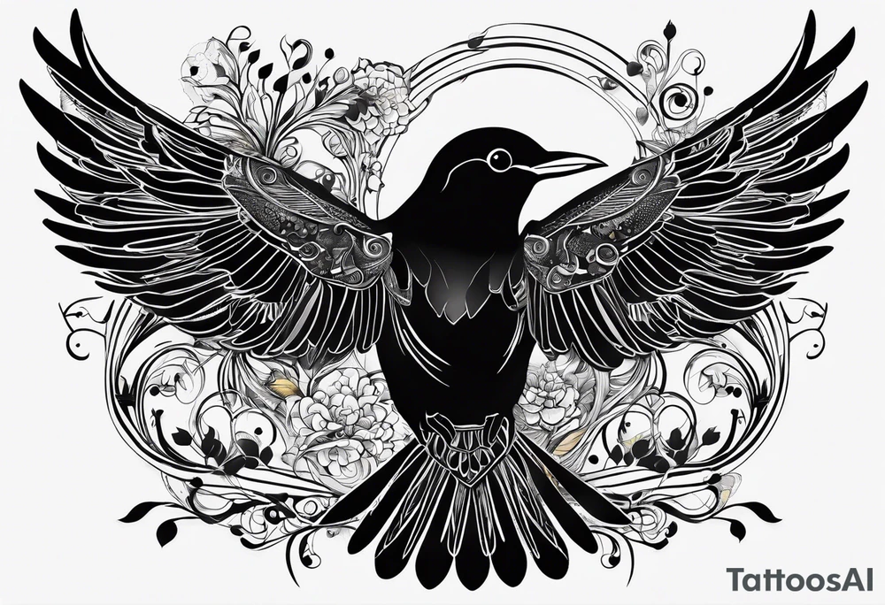 Your interpretation of the Beatles song blackbird. Be abstract and not realistic tattoo idea