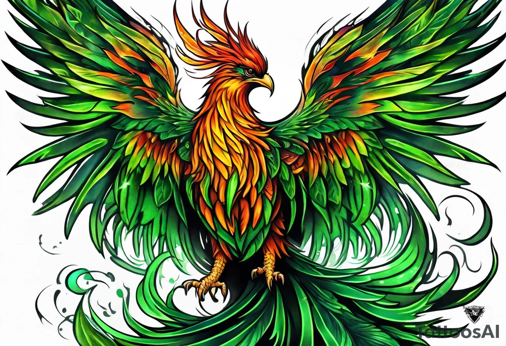 Phoenix rising from green ashes tattoo idea