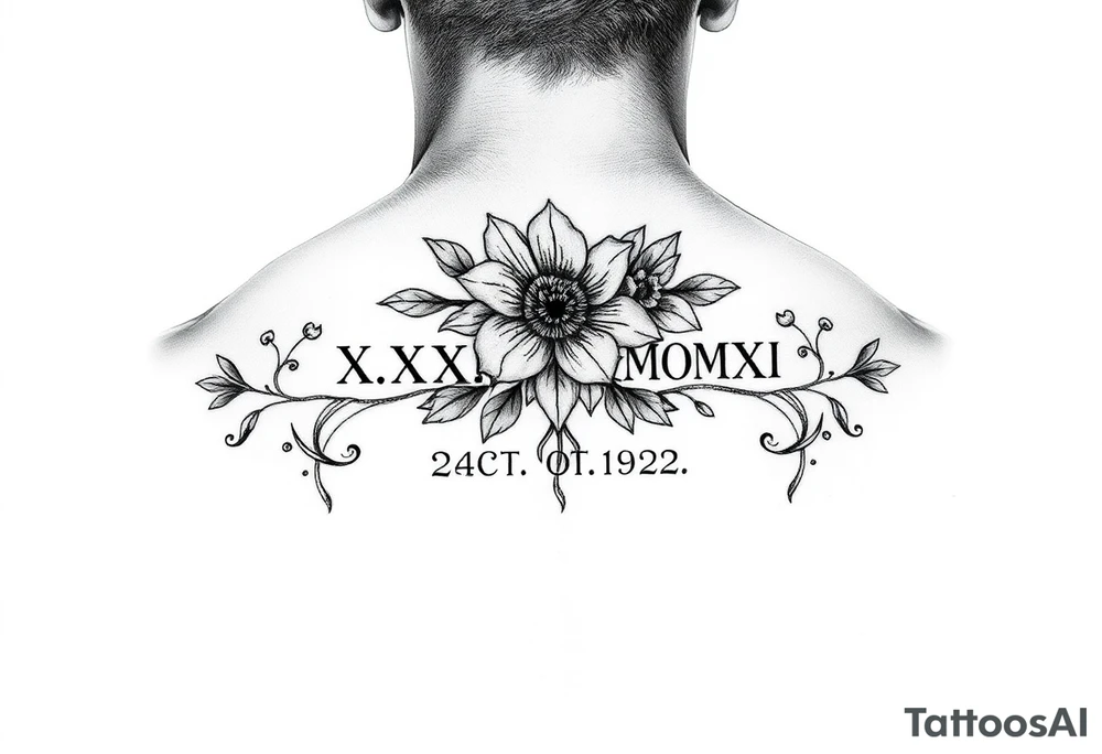X.XXVII.MMXXI and October birth flower collar bone placement tattoo idea