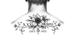 X.XXVII.MMXXI and October birth flower collar bone placement tattoo idea