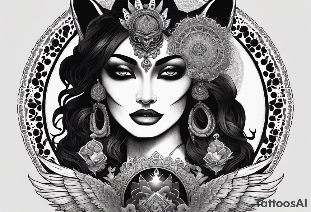 black kali, goddess pirate, alien, angel, pachamama, valkrye, warrior, flying, skull, lotus azul, wing, eagle, zenza resonance, stars, 5D, anahata chakra, death, durga, riding on a tiger, flying lady, kundalini, chest tatoo, samuri, rebel,serpent tattoo idea