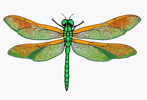 green and orange dragonfly on a twig tattoo idea