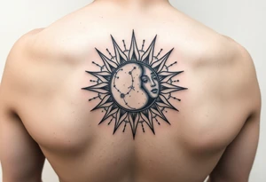 celestial sun and moon embrace with constellation patterns tattoo idea