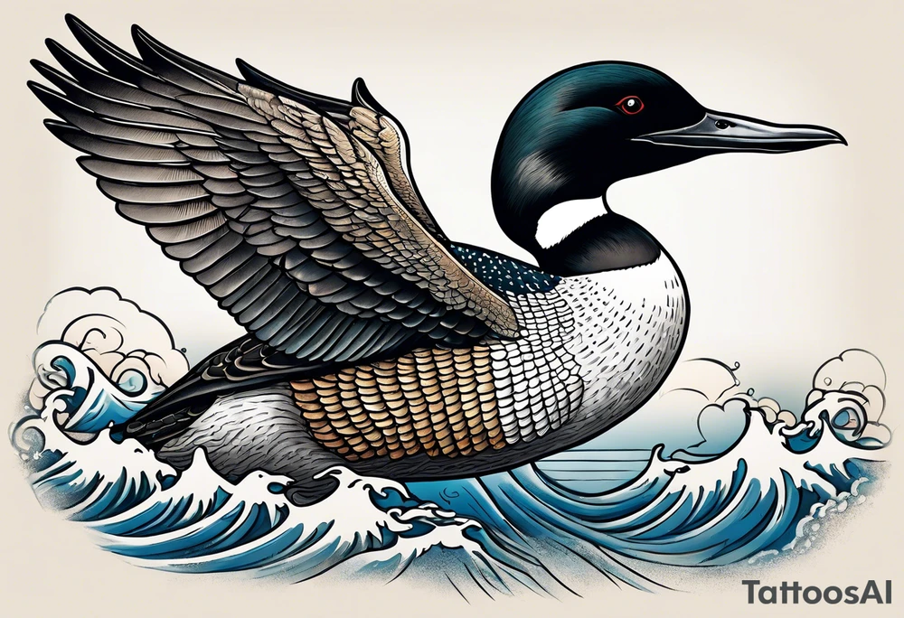 A loon with its wings spread looking badass and tough tattoo idea