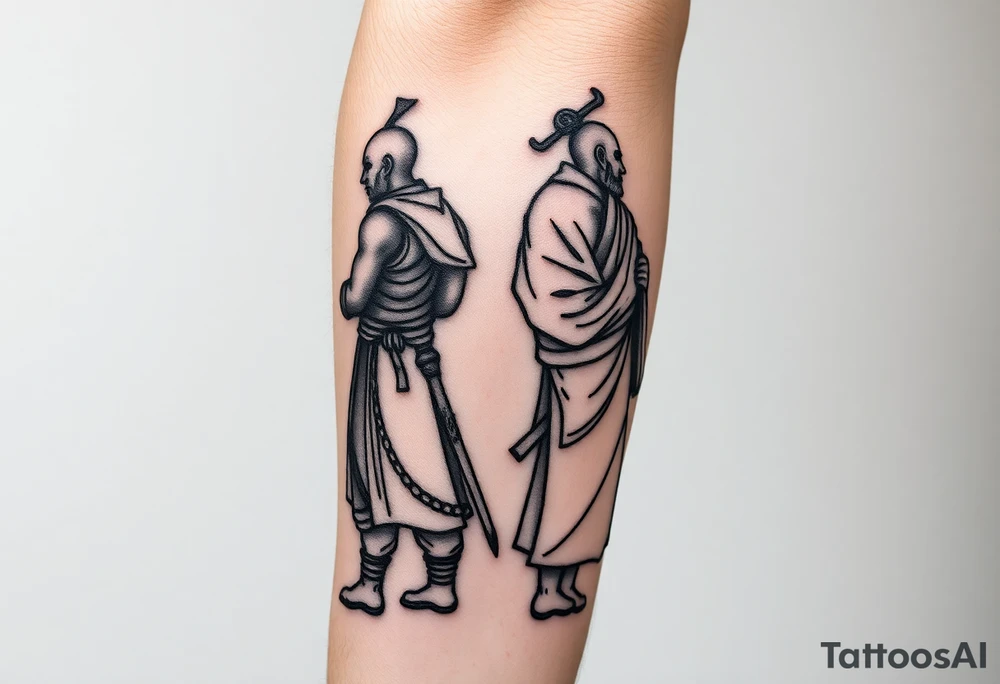Warrior and Monk standing back to back tattoo idea