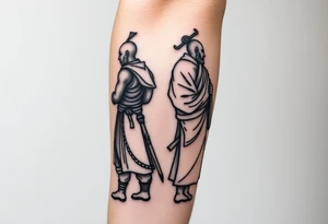Warrior and Monk standing back to back tattoo idea