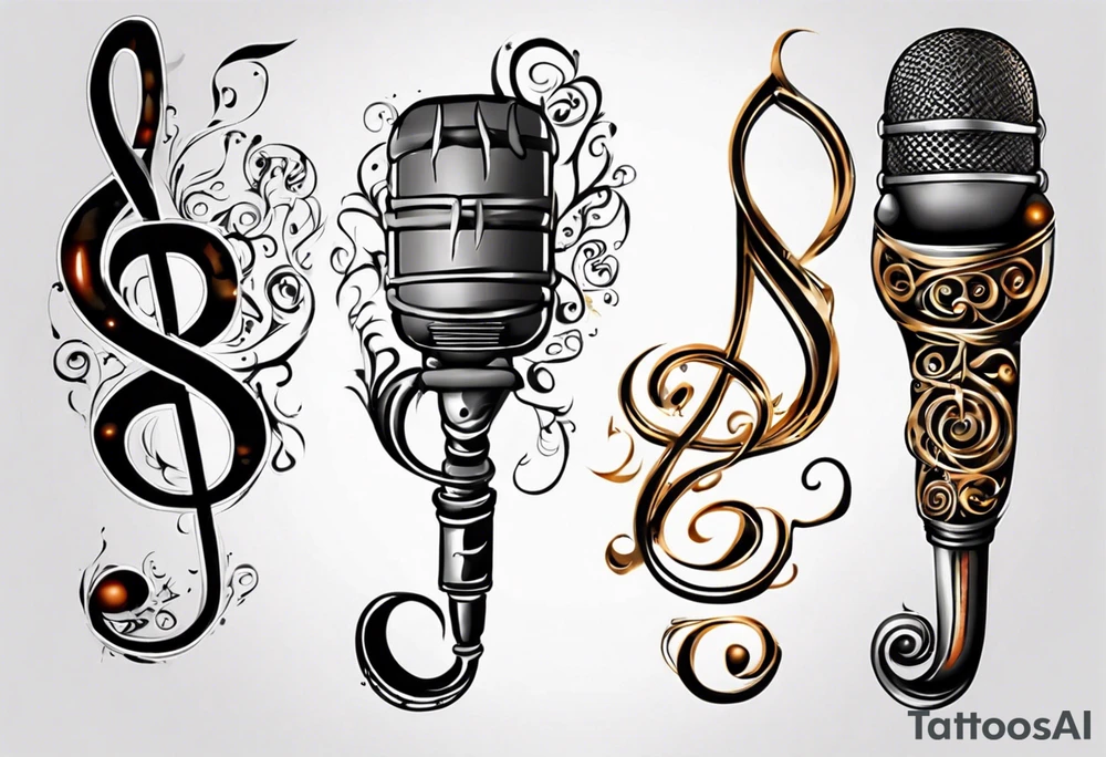 tail of G clef is cord of microphone all wraps and swirls tattoo idea