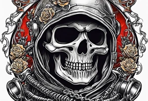 skeleton wearing a pipeliner welding hood tig welding a heart back together tattoo idea