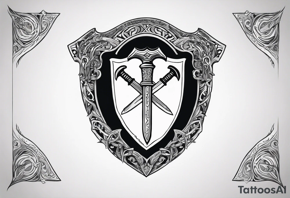 Valhalla shield sword 
axe steps tattoo idea