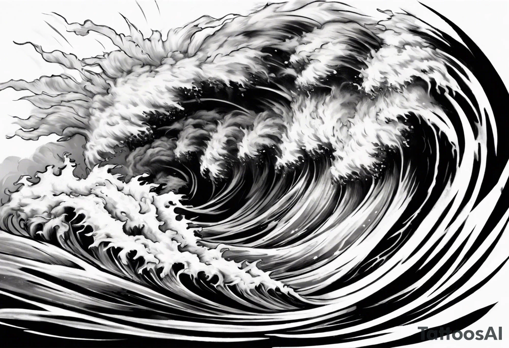 Realisitc depiction of strong wind surging. No sea. The style will be of a paint brush tattoo idea