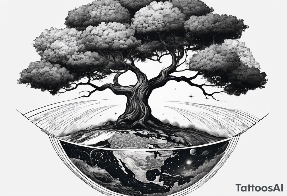 tattoo drawing of a tree on top of the planet earth tattoo idea