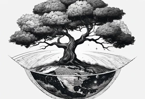 tattoo drawing of a tree on top of the planet earth tattoo idea