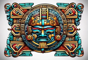Colorful Mayan hieroglyph tattoo idea