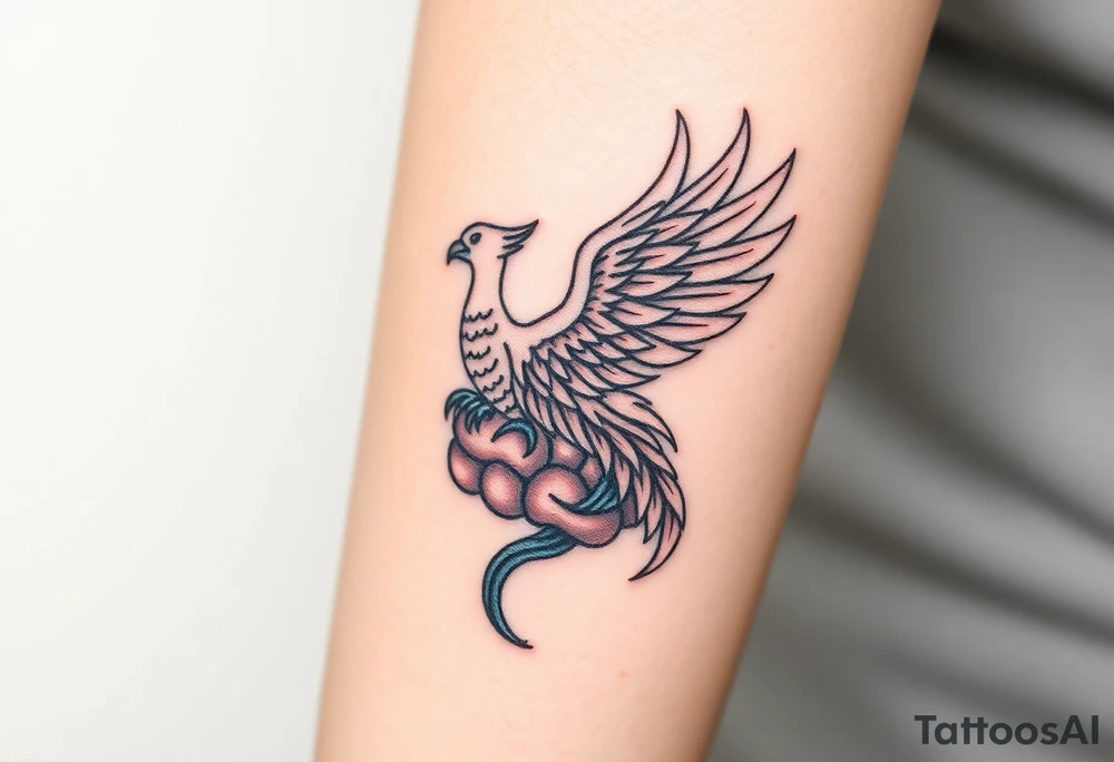 A phoenix rising out of a brain looking powerful tattoo idea