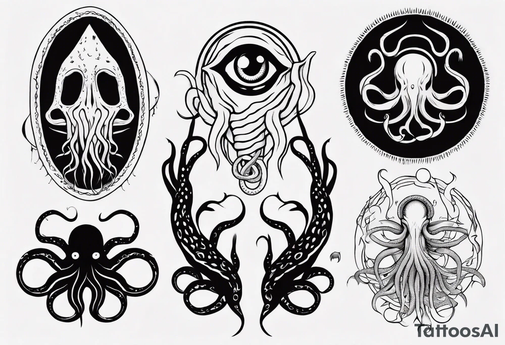 lovecraft them with eye and long tentacle tattoo idea