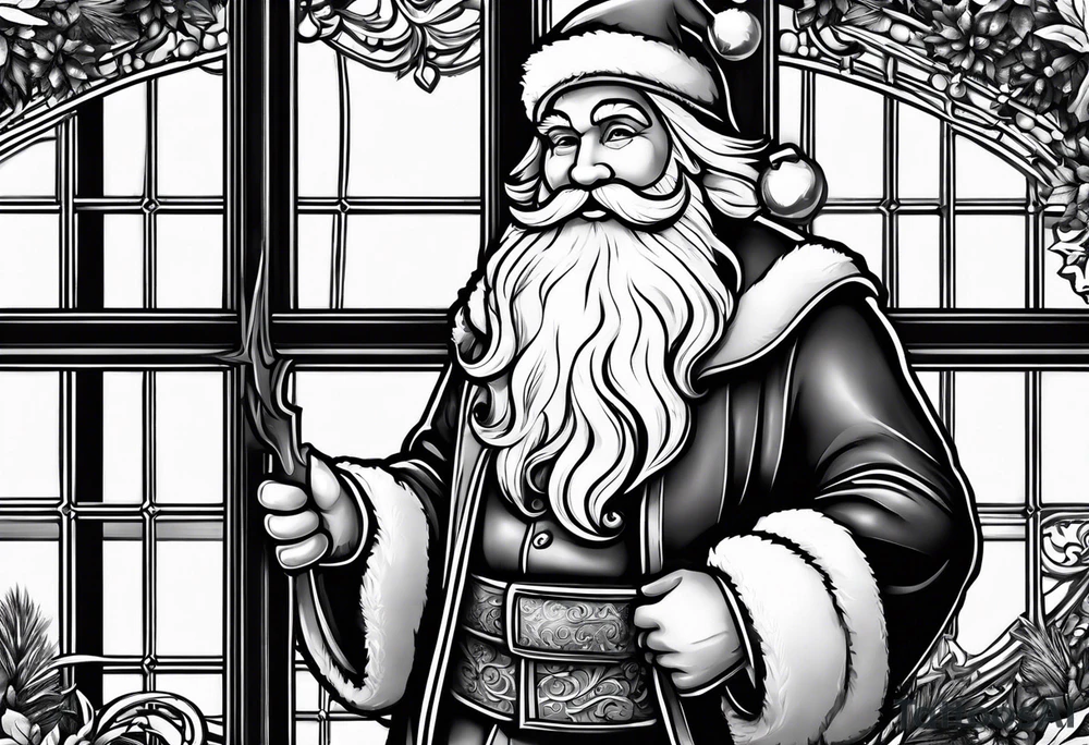 santa claus coming through a window tattoo idea