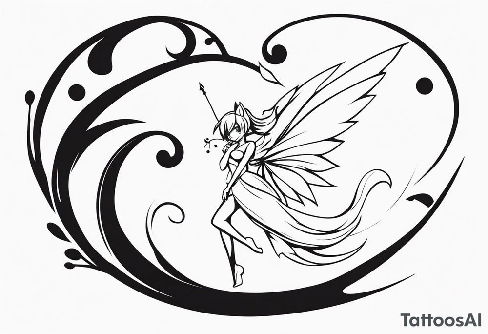 A fairy with a tail inspired by the logo of the show called Fairy Tail in a tattoo design sketch tattoo idea