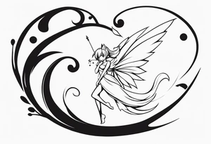 A fairy with a tail inspired by the logo of the show called Fairy Tail in a tattoo design sketch tattoo idea