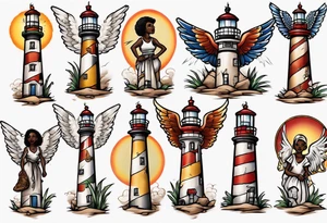 African angel on a lighthouse tattoo idea