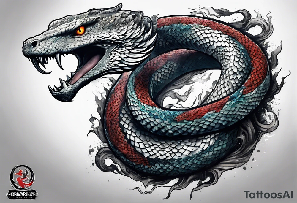a Sleeve tattoo of jormungandr, the mythical giant snake from god of war the game tattoo idea