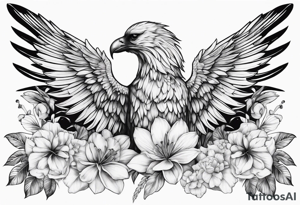 wing angel, flower, palm, sea tattoo idea