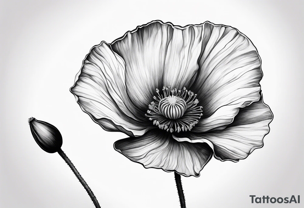 Lone poppy growing out of boulder tattoo idea