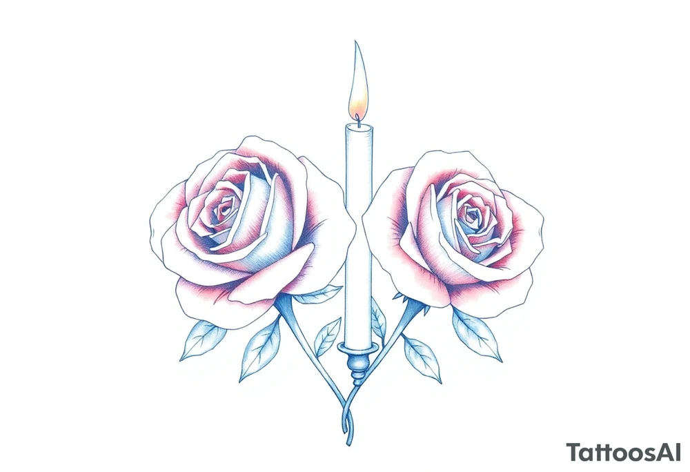 Two roses, short candles, blue tattoo idea