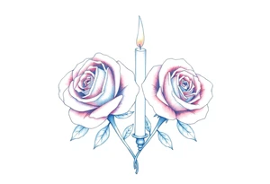 Two roses, short candles, blue tattoo idea