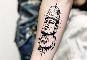 moai statue rough asthetic tattoo idea