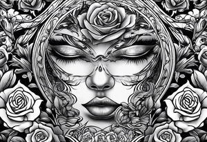 arm sleeve eyes smoke rose tattoo idea