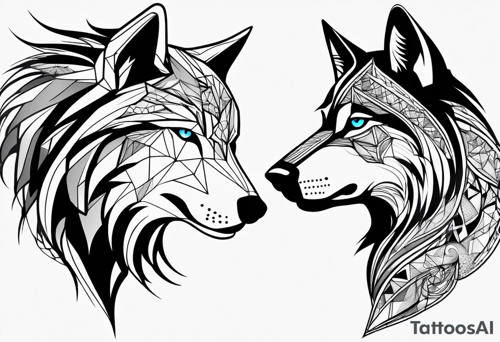 Constellation, two animal wolf, géométric tattoo idea